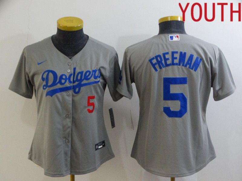 Youth Los Angeles Dodgers 5 Freddie Freeman Grey Nike 2022 MLB Jersey